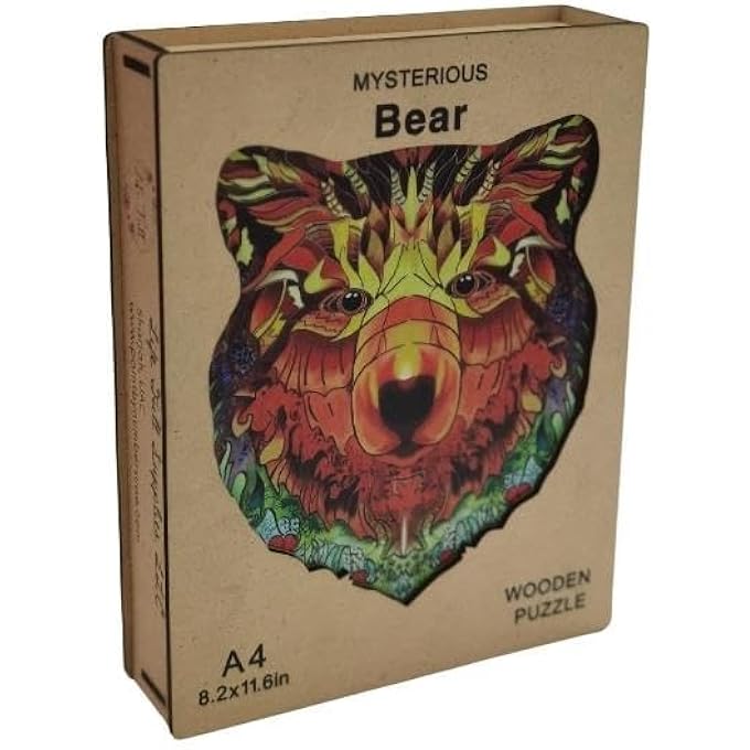 WOODEN JIGSAW PUZZLES, 3D WOODEN ANIMALS SHAPED PUZZLES, BEST GIFT FOR ADULTS AND KIDS DIY PUZZLE PIECE, COLORFUL UNIQUE BEAR FISH PUZZLES A4-8.2 X 11.6IN (A4- BEAR) - Image 2